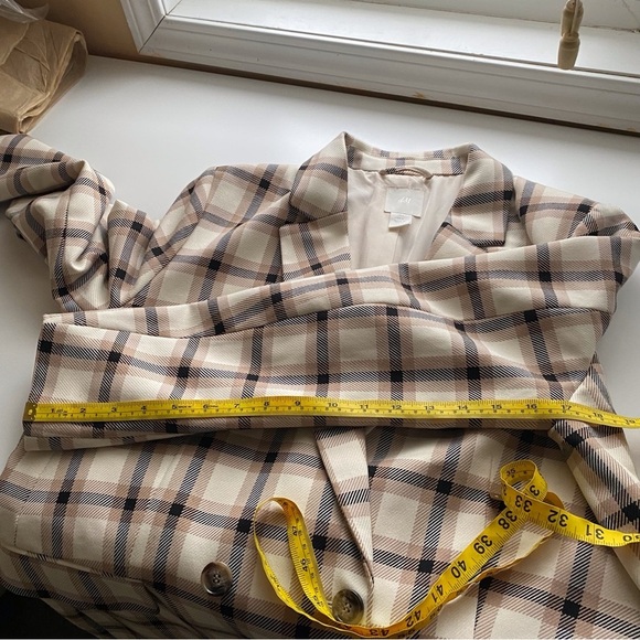 H&M Double Breasted Blazer Woman Large Plaid Boxy Oversized Lined Preppy Office - Picture 13 of 15
